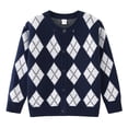 thumbnail image 2 of AHTJRT Sweater Cardigans for Girls Boys Kids Crewneck Full Button Down Outerwear Comfy Stretchy Fashion Argyle Grahpics Printed Tops Navy 5-6 Years, 2 of 6