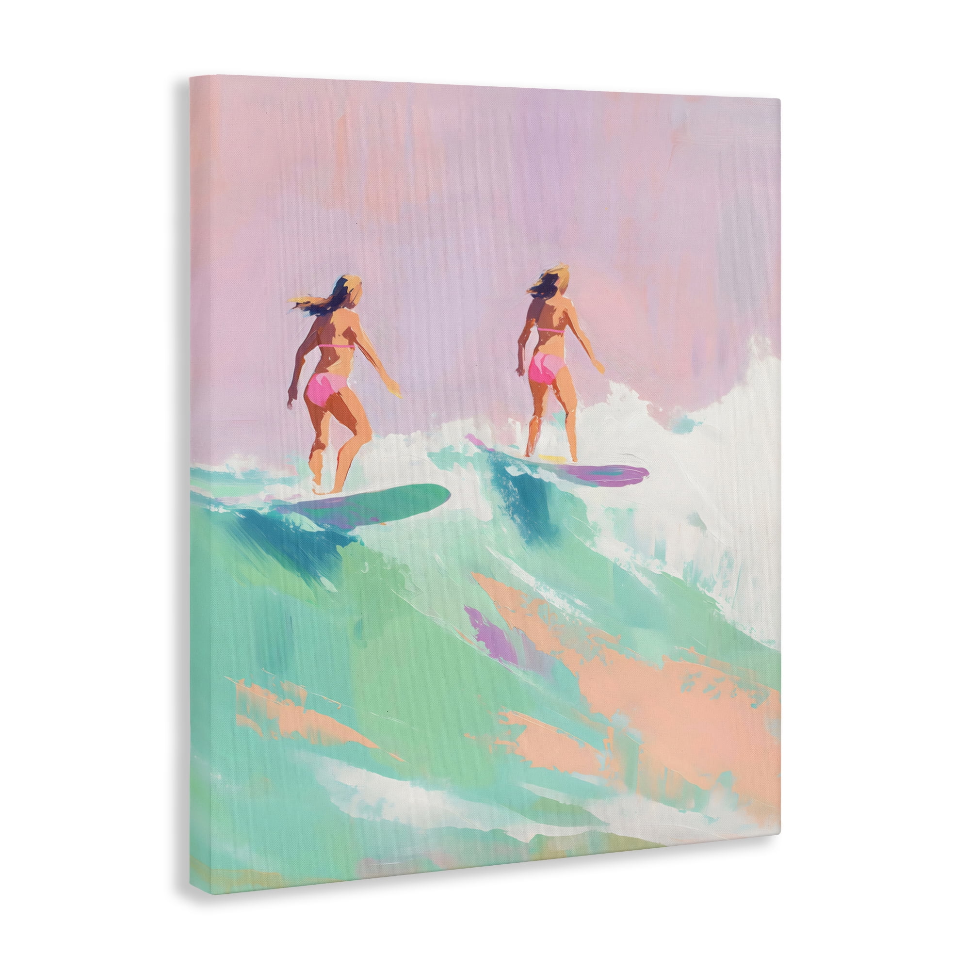 Stupell Industries Two Surfing Girls on Wave Canvas Wall Art, design by The Prints Vibe