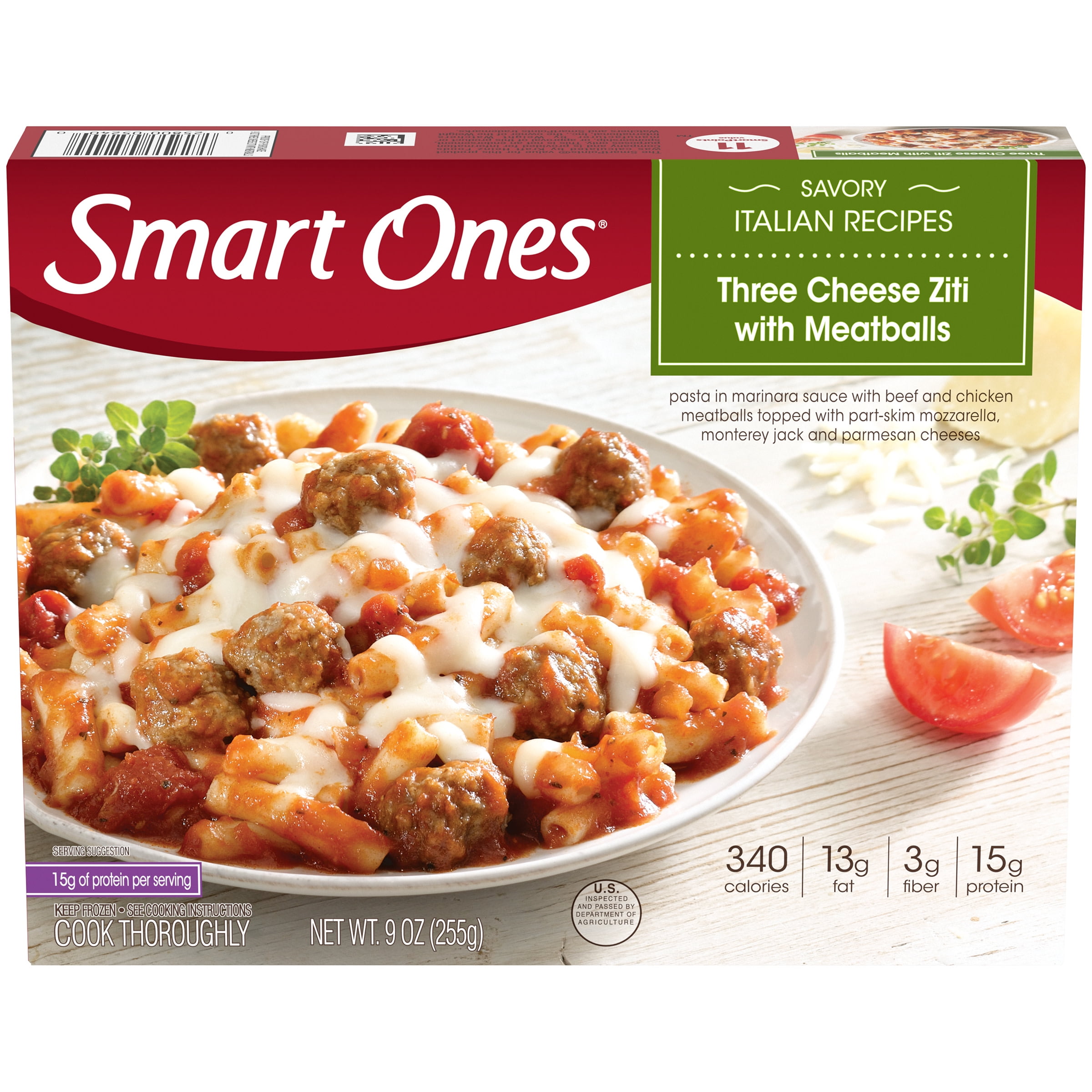 Smart Ones Three Cheese Ziti Pasta with Meatballs, Mozzarella, Monterey