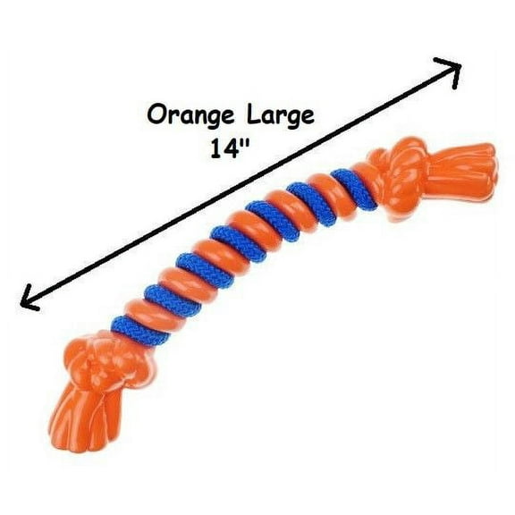 Dog Toys Durable Plastic Rope Bone Blue Orange Tugs Pick Color & 8" or 14" Size (Large Orange)