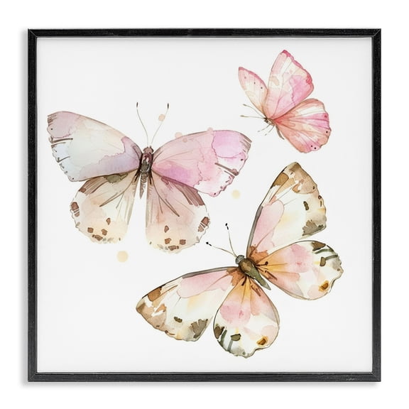 Stupell Industries Traditional Soft Watercolor Butterfly Trio Black Framed Giclee Art, 12 x 12, by Creative Studio