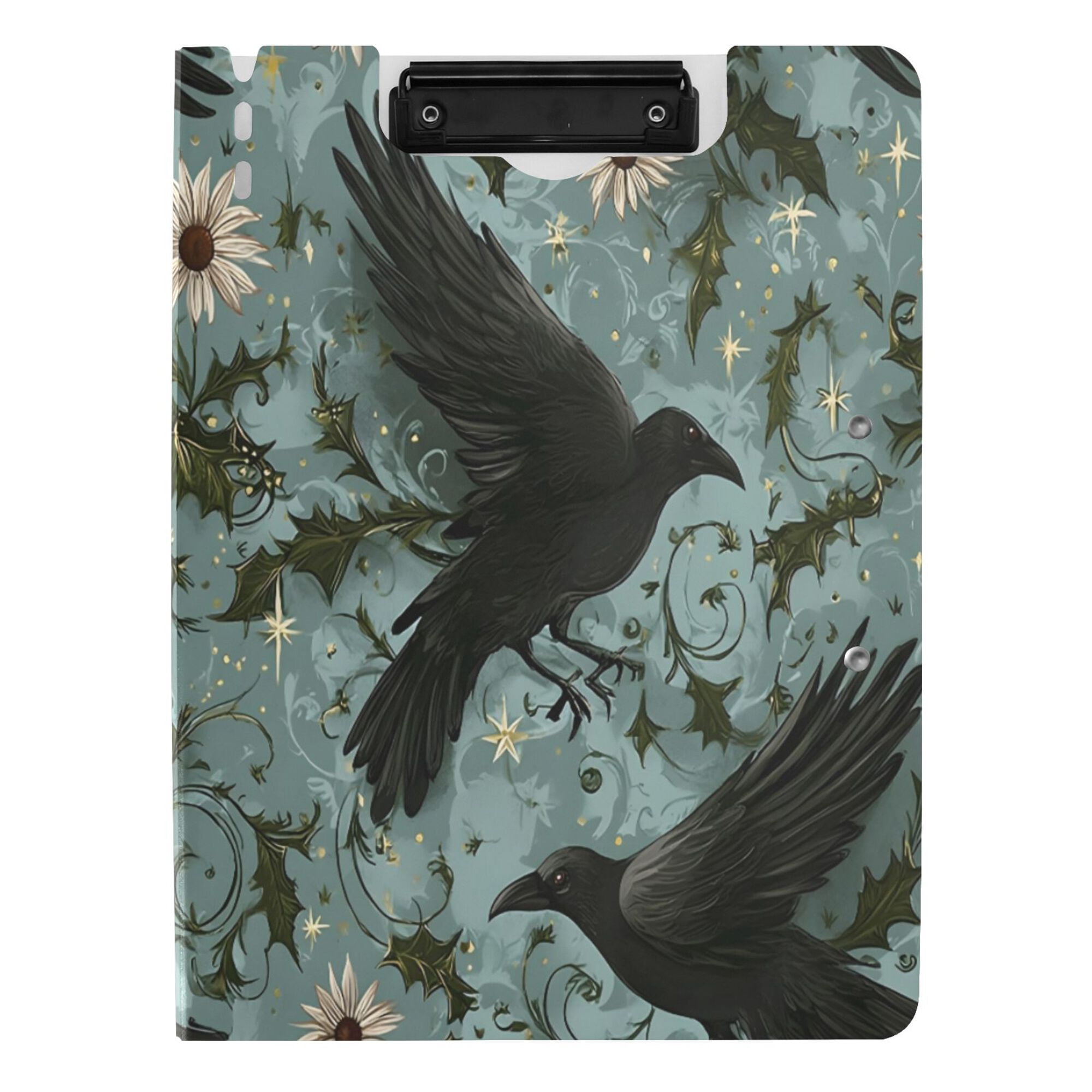 FORMRS A4 Clipboard Folder with Pen Holder Horizontal Foldable School Office Binder, Mystic Crows Pattern