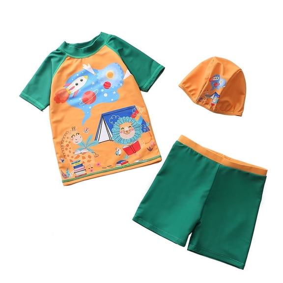 Children Swimwear 3pcs Swimsuit Boys Kids Swimming Hat Short Sleeve Pants BathSuit Swim Beach Wear Baby Swim Wear A29