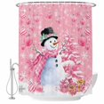 thumbnail image 2 of Shower Curtains for Bathroom, Pink Christmas Waterproof Fabric Shower Curtain, Snowman Xmas Tree Ball Gifts Winter Decorative Bathroom Curtain for Bathtub, 72"x84", No Hooks Included, 2 of 9
