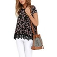 thumbnail image 2 of JWD Women's Tops Short Sleeve Lace Trim O-Neck A Line Tunic Blouse FP Gypsophila Black-S, 2 of 6