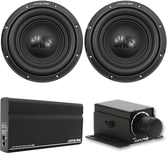 Alpine (2) W10S4 10-Inch Bass Subwoofer w/ KTA-200M Mono Amplifier & Rux-Knob Bundle