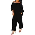 thumbnail image 2 of ZAZYULZ Women Jumpsuits Women Casual Solid Cold Shoulder Long Sleeve Jumpsuit Loong Siamese Plus Size Pocket Rompers(Black,M), 2 of 6
