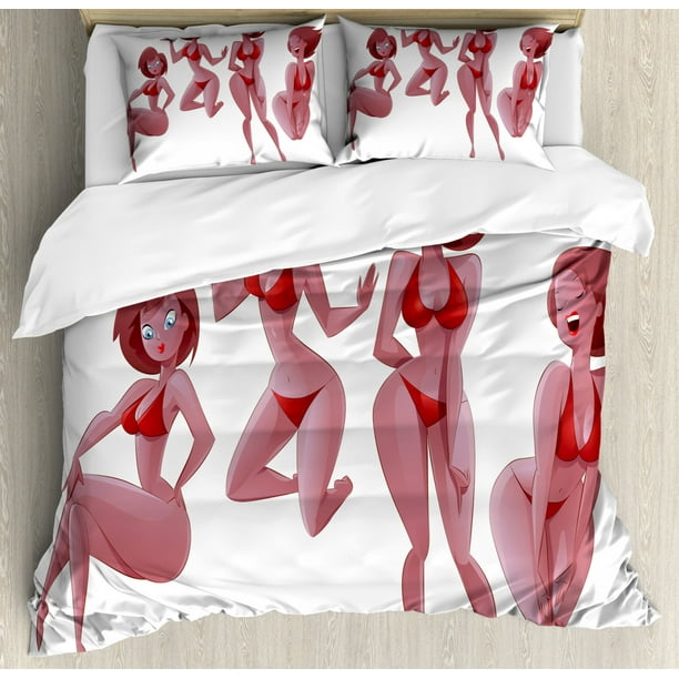 Modern Duvet Cover Set Sexy Woman In Swimwear Girl With Love