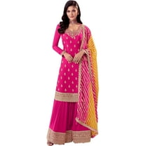 Pakistani Designer Sewn Palazzo Suits Indian Party Wear Shalwar Kameez Outfits ( Pink, XXL - 46 )