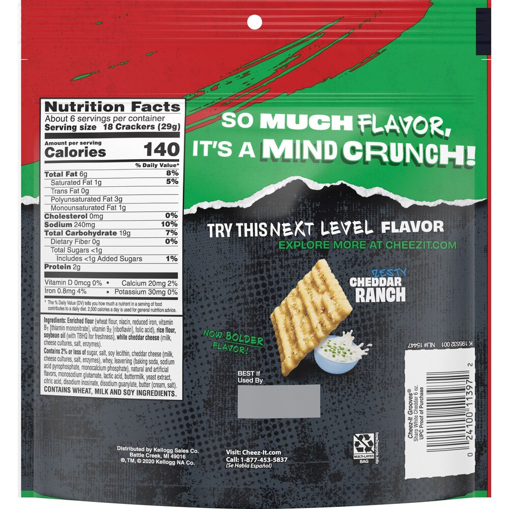 Cheez-it Grooves Sharp White Cheddar Crackers, 6 oz