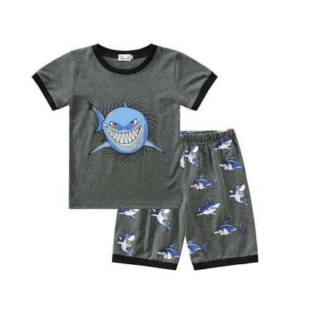 Little Big Boys Summer shark Pajamas Short 100% Cotton Kids Pjs Sets 2 ...