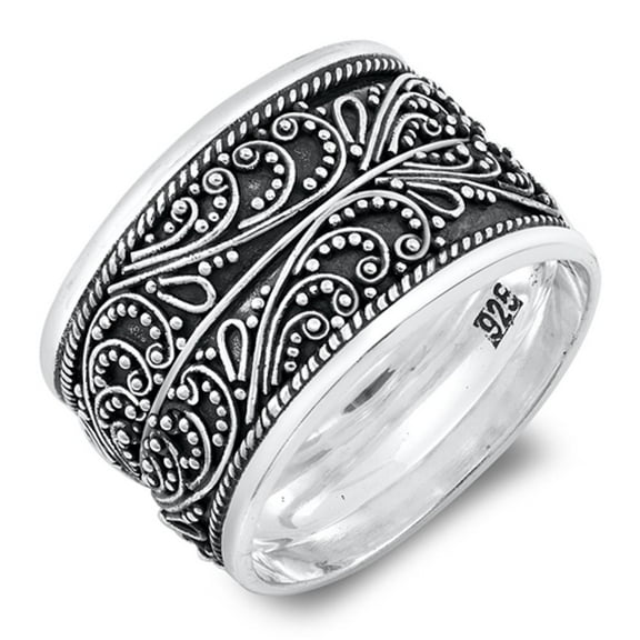 Handmade Wide Vintage Filigree Bali Bead Ring Sterling Silver Band 925 Jewelry Female Male Size 6