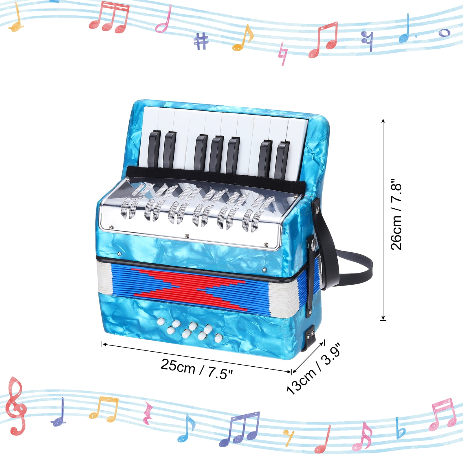Uxcell Accordion, 17 Keys 2 Bass Button Accordion Mini Musical Instrument, Sky Blue