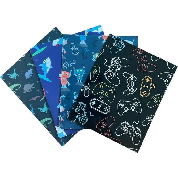 Back to School 2 Pocket Folders  Gaming, Surfing Sharks, Robots Dinosaurs 4pk