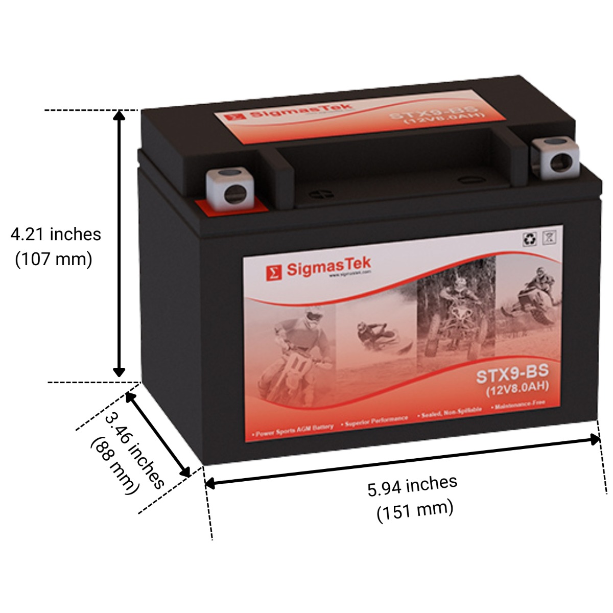 SigmasTek STX9-BS AGM Motorcycle Battery For Honda CBR900RR 1993-1999 – 12V Sealed Lead Acid