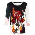 thumbnail image 3 of Plus Size Graphic Tops Womens Halloween Outfits 3/4 Sleeve Funny Holiday Crew Neck Tshirt Pullover Red 3XL, 3 of 5