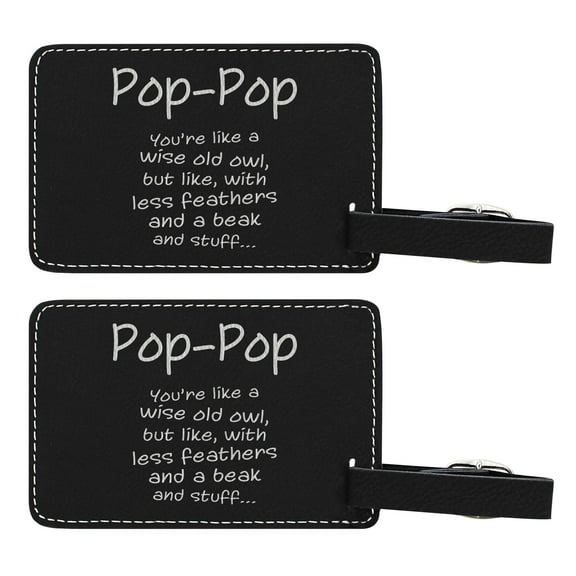 ThisWear Gifts for Pop-Pop Like Wise Old Owl Less Feathers Beak and Stuff 2-pack Laser Engraved Leatherette Luggage Tags Black