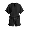 thumbnail image 5 of KyCheLot Womens 2 Piece Outfits Solid Color Short Sleeve Button V Neck Sleepwear Shorts Loose Trendy Loungewear, 5 of 6