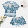 thumbnail image 4 of Christmas Snowman Snow House Women's Ruffle Short Sleeve Tops And Shorts Cute Peeps Bunny Pajamas Sets, 4 of 7