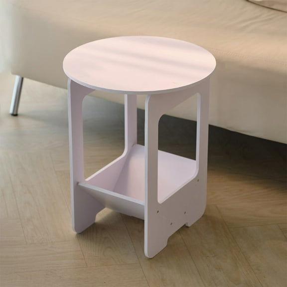 Hiroekza Round Coffee Table Living Room Storage Side Table Bedside Shelving Portable Round Table Furniture Modern Style White