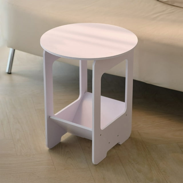 Maplenight Round Coffee Table Living Room Storage Side Table Bedside Shelving Portable Round Table Furniture Modern Style White