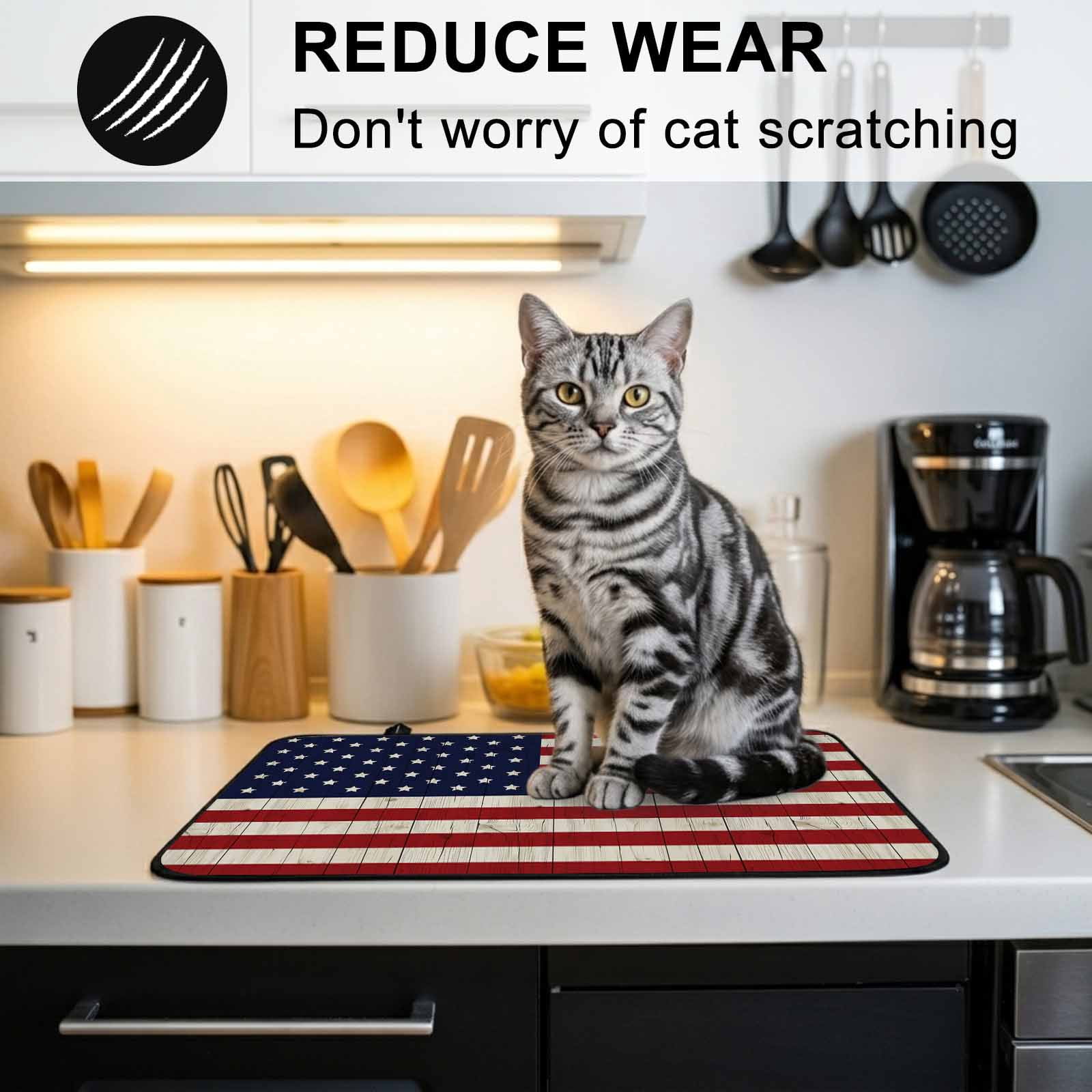 American Flag Stove Top Cover for Electric Stove, Heat-proof & Non Slip Glass Top Stove Cover Protector, Vintage Wooden Star Striped Red Blue Kitchen Flat Cooktop Rubber Mat 24x21 Inches