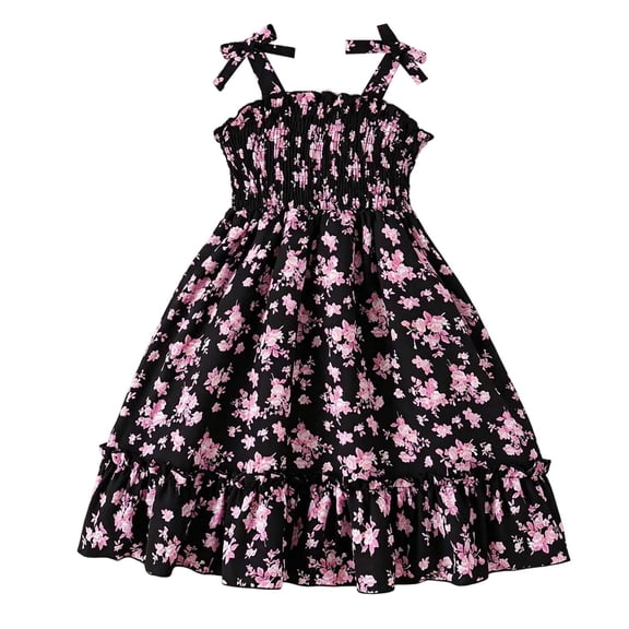 WOYY Girls Sleeveless Ruffle Floral Dress Casual Tiered A Line Dresses, Pink, Sizes 2-8