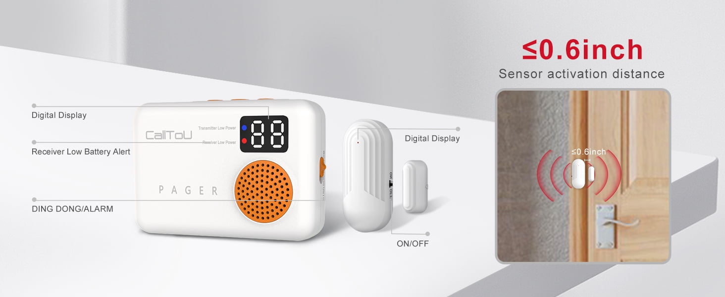 CallToU Portable Door Chime with 4 Door Sensors and 1 Receiver, 500ft Range, 2 Chime Tones & Adjustable Vibration, Entry Alert for Home, Office, or Business