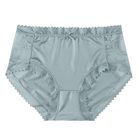 Fulorrnie Women s Lace Satin Panties Mulberry Silk Gusset  Adjustable Bow Wave Edging Mid Rise Comfort Underwear  Light Blue  M