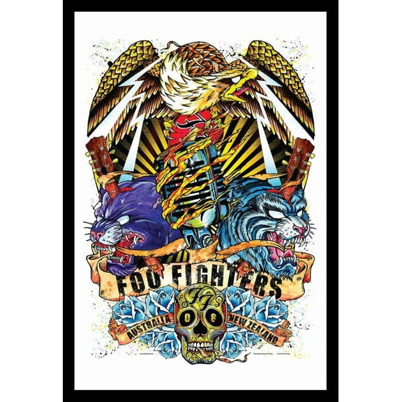 BUY ART FOR LESS Officially Licensed Foo Fighters Down Under Tour 24 x 36 Inch Music Framed Art Poster - Sturdy Engineered Wood Frame with Plexi Glass - Ready To Hang
