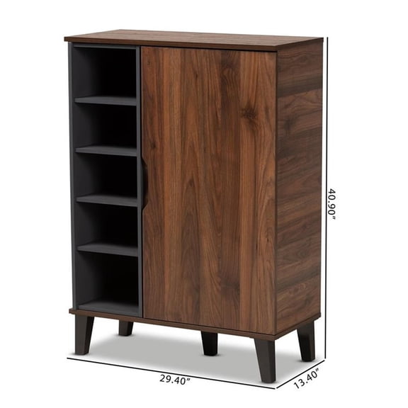 Baxton Studio Two-Tone Walnut Brown and Grey Finished Wood 1-Door Shoe Cabinet
