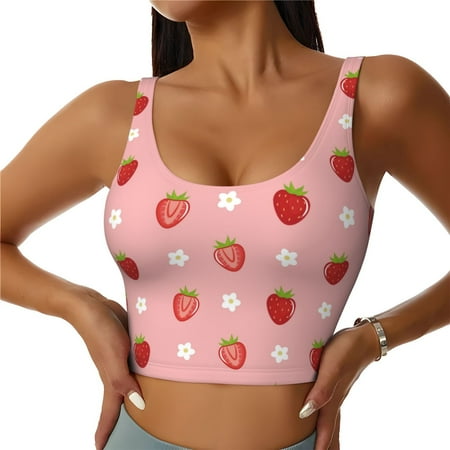 Jgfou Strawberries Print Womens Sports Bra - Padded Workout Sports Bras Crop Tank Top