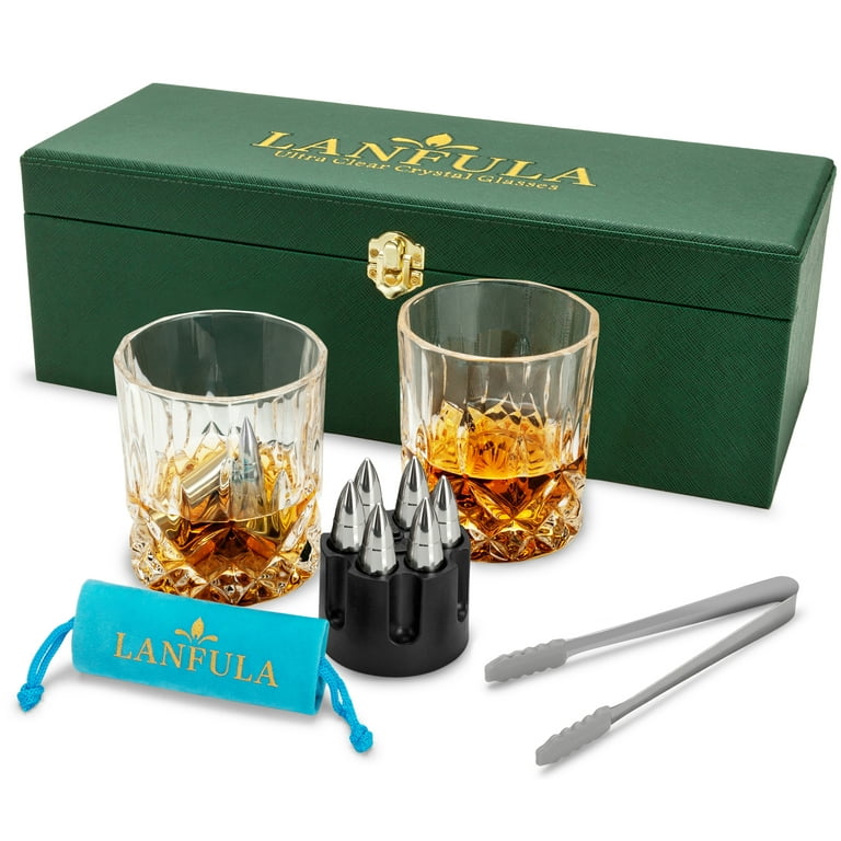 Whiskey Glass Gift Set for Men, Father's Day Gift, 10oz Old Fashioned Bourbon Glasses+Stainless Steel Bullet Stones, Size: One size, Clear