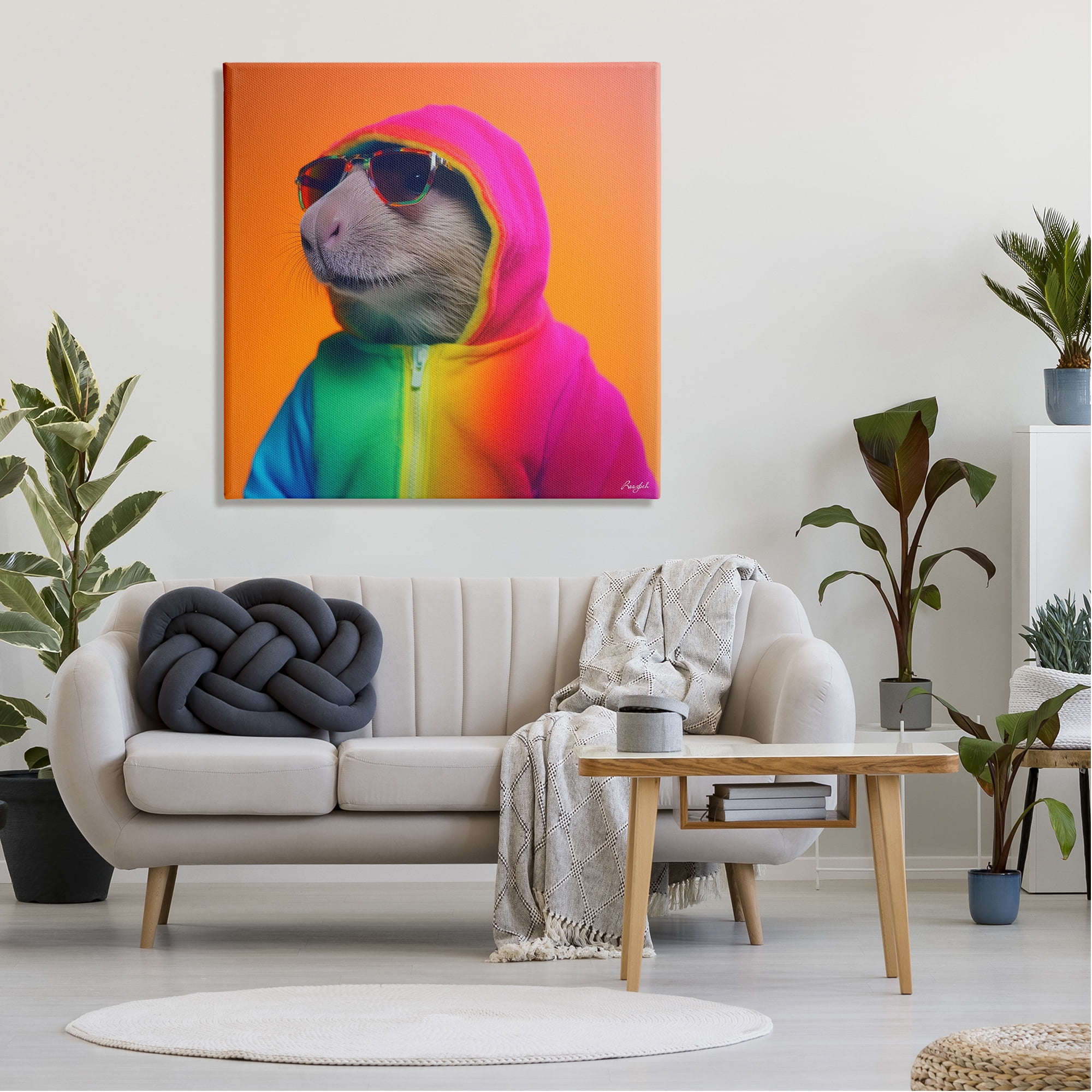 Stupell Industries Rainbow Beaver Portrait Animals & Insects Painting Gallery Wrapped Canvas Art Print Wall Art, 36 x 36