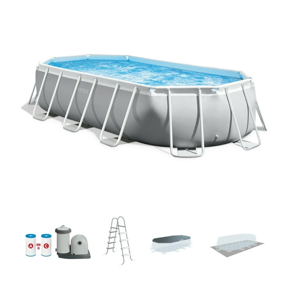 Open Box Intex 16.5 x 4ft Prism Frame Oval Above Ground Swimming Pool Pump Set