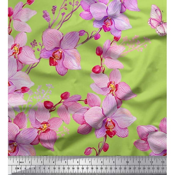 Soimoi Cotton Duck Fabric Bird & Orchids Flower Print Fabric by the Yard 56 Inch Wide