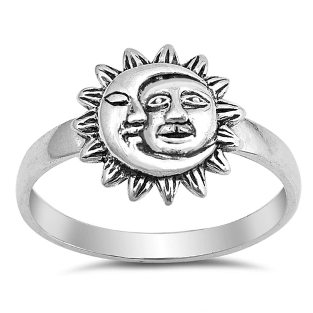 CloseoutWarehouse Oxidized Sterling Silver Moon and Sun Ring