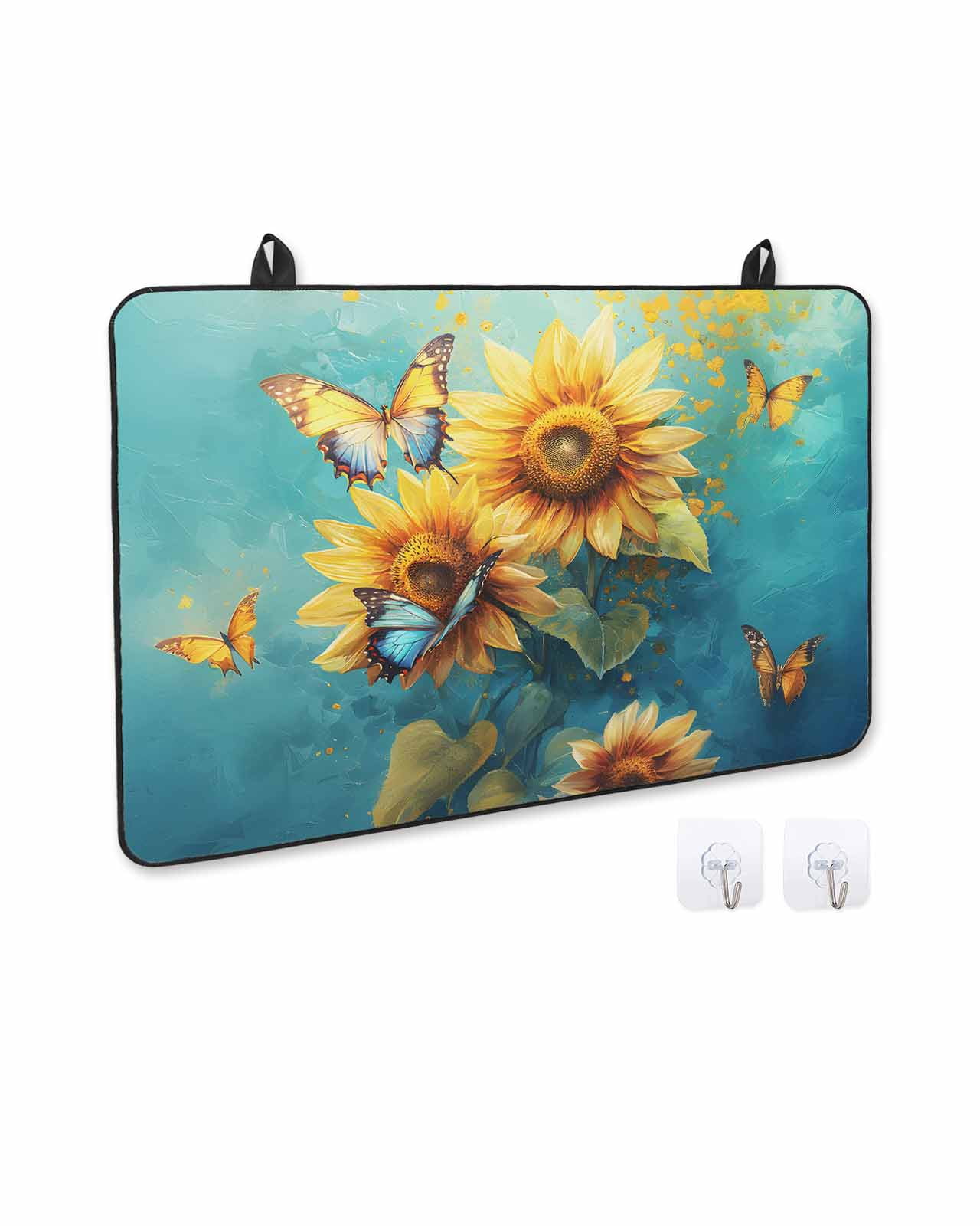 nqOlkjepod Large Induction Cooktop Protector Mat 24"x21", Yellow Sunflower Stove Top Covers for Electric Stove, Spring Butterfly Teal Abstract Vintage Stove Burner Cover Mats, Glass Top Stove Cover