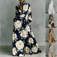 thumbnail image 2 of Navy Floral Print High-Collar Long Sleeve Shirt Dress With Button Front And Pockets, 2 of 8