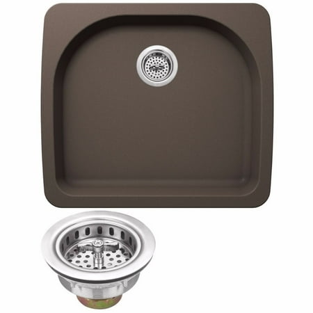 Drop In Single Bowl - Cahaba CA344D25-M Quartz Topmount / Drop In Single Bowl Kitchen Sink, 25” x 22” with Twist and Lock Straine
