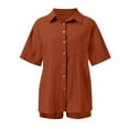 thumbnail image 5 of Holzkary Women's Summer Cotton Linen Short Sets 2 Piece Shorts Top Lounge Beach Vacation Fashion Casual Cardigan Short Sleeve Shorts 2 Piece Set Woman Summer Wine M, 5 of 6