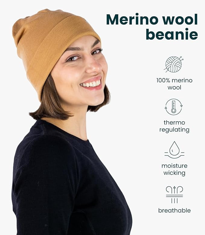 𝗦𝗢𝗙𝗧 Merino.tech Unisex Adult Merino Wool Beanie Hat - Cuff Beanie with Included Hiking Socks