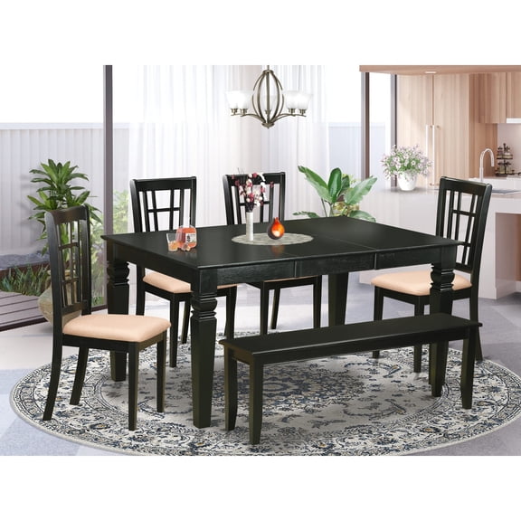 East West Furniture 6 Piece Kitchen Table Set- a Dining Table and 4 Dining Chairs with a Bench, Black(Seat Type Options) WENI6D-BLK-C
