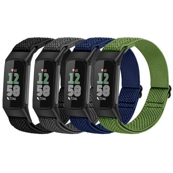 Vodtian 4 Pack Elastic Bands For Charge 6/Charge 5 Band, Breathable Sport Nylon Adjustable Replacement Wriststrap For Women Man