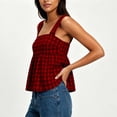 thumbnail image 5 of hoksml Women's Checkered Print Square Neck Tank Top, Back Tie Sleeveless Babydoll Blouse, 5 of 7