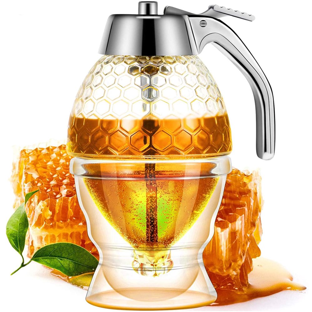 Syrup Dispensers, Honey Dispenser with Stand, No Drip Honey Container