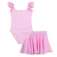 thumbnail image 6 of DPOIS Girls Ruffle Sleeve Gymnastic Ballet Dance Leotard Tutu Skirt Dress, 6 of 7