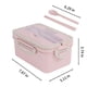 thumbnail image 3 of Fiambrera Bento de 3 compartimentos para adultos y recipiente hermético para alimentos de 1000 ml apto para microondas con palillos y cuchara, color rosa, verde y azul., 3 of 6