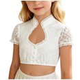 thumbnail image 3 of Faraee 7-14Y Cropped Blouse for Girls Lace Hollow Drop Shoulder Oktoberfest Crop Tops Kids Dressy Traditional Dirndl Basic Shirts White, 3 of 5