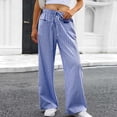 thumbnail image 7 of XFLWAM Womens Plaid Pants Drawstring Elastic Waist Gingham Palazzo Pants Lightweight Casual Lounge Wide Leg Trousers with Pockets Blue L, 7 of 7